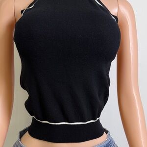 Mango Black Ribbed Halter Tank with White Trim